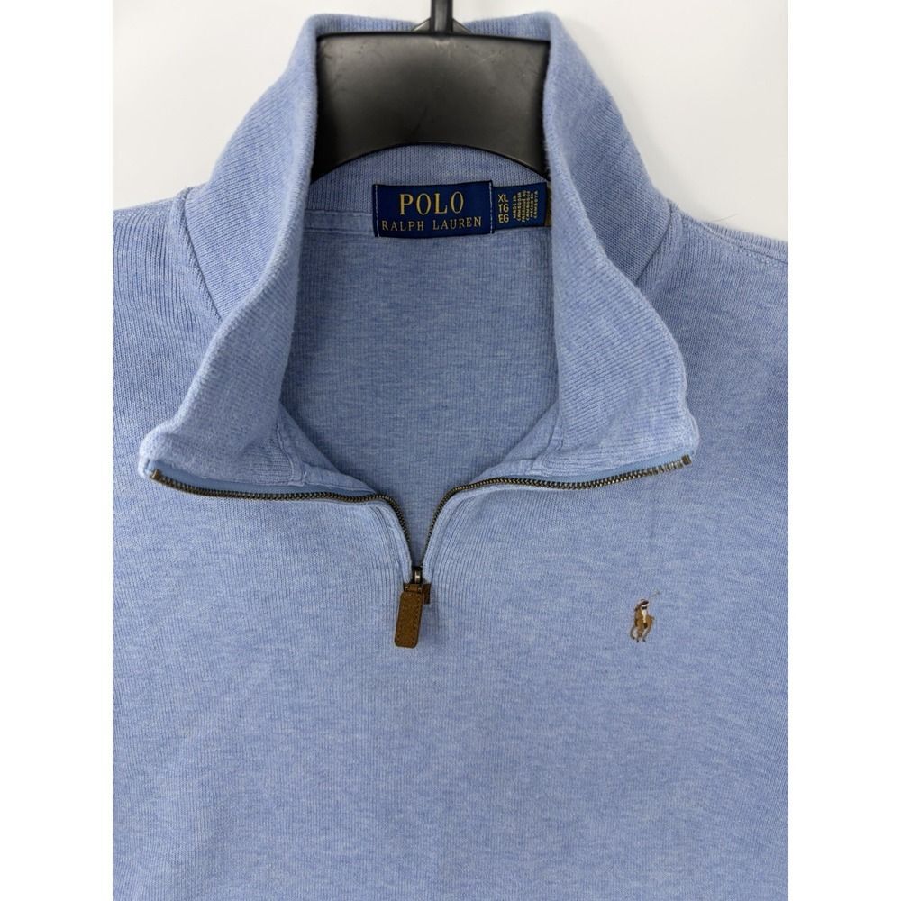 Polo Ralph Lauren Mens Estate Rib 1/4 Zip Size XL Light Blue Pony Logo Classic